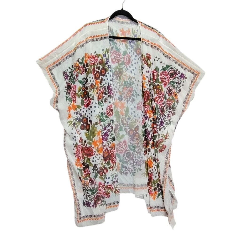 Feitong Womens Kimono White Floral Sheer Wrap One Size Beach Swimming Duster